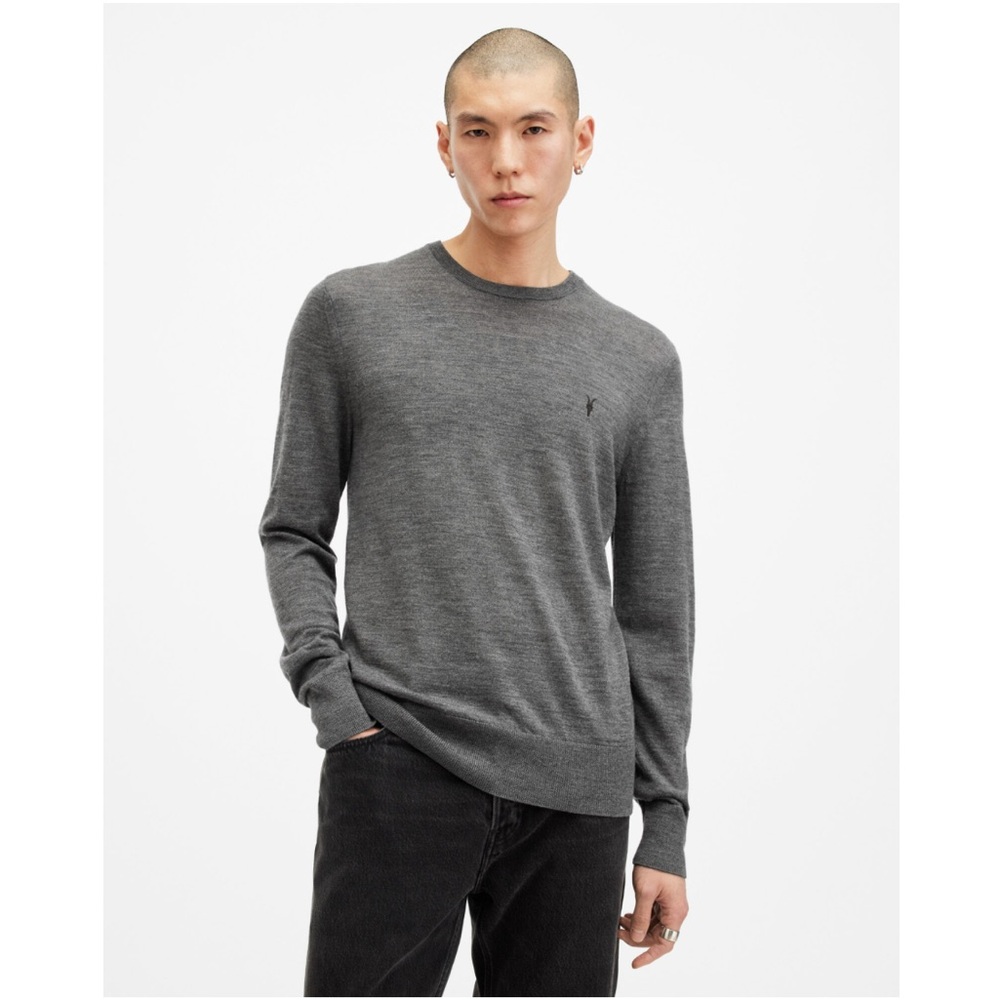 AllSaints Men's Mode Merino Crew Neck Ramskull Sweater in Carter Grey, Size L